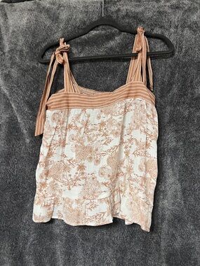 mine Cream and Tan Floral Tie-Strap Camisole